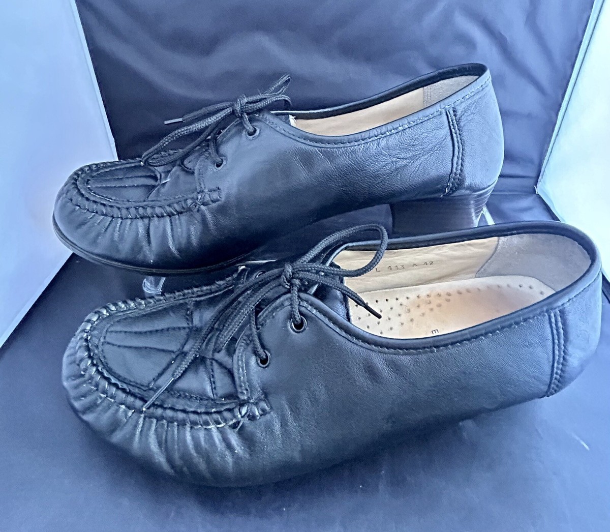 Luftpolster Ladies Black Leather Shoes Uk8 EU42 E Wide Laces Mod