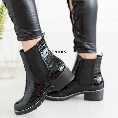 WOMENS BLOCK CHUNKY HEEL LOW SOLE BOOTS 