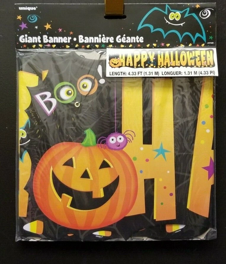 Giant Happy Halloween Banner Boo Pumpkin Bat Spider Candy Corn 10 1/2