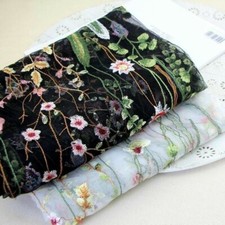Embroidery Floral Lace Fabric Black Mesh Wedding Dress Cloth 47" Width By Meter