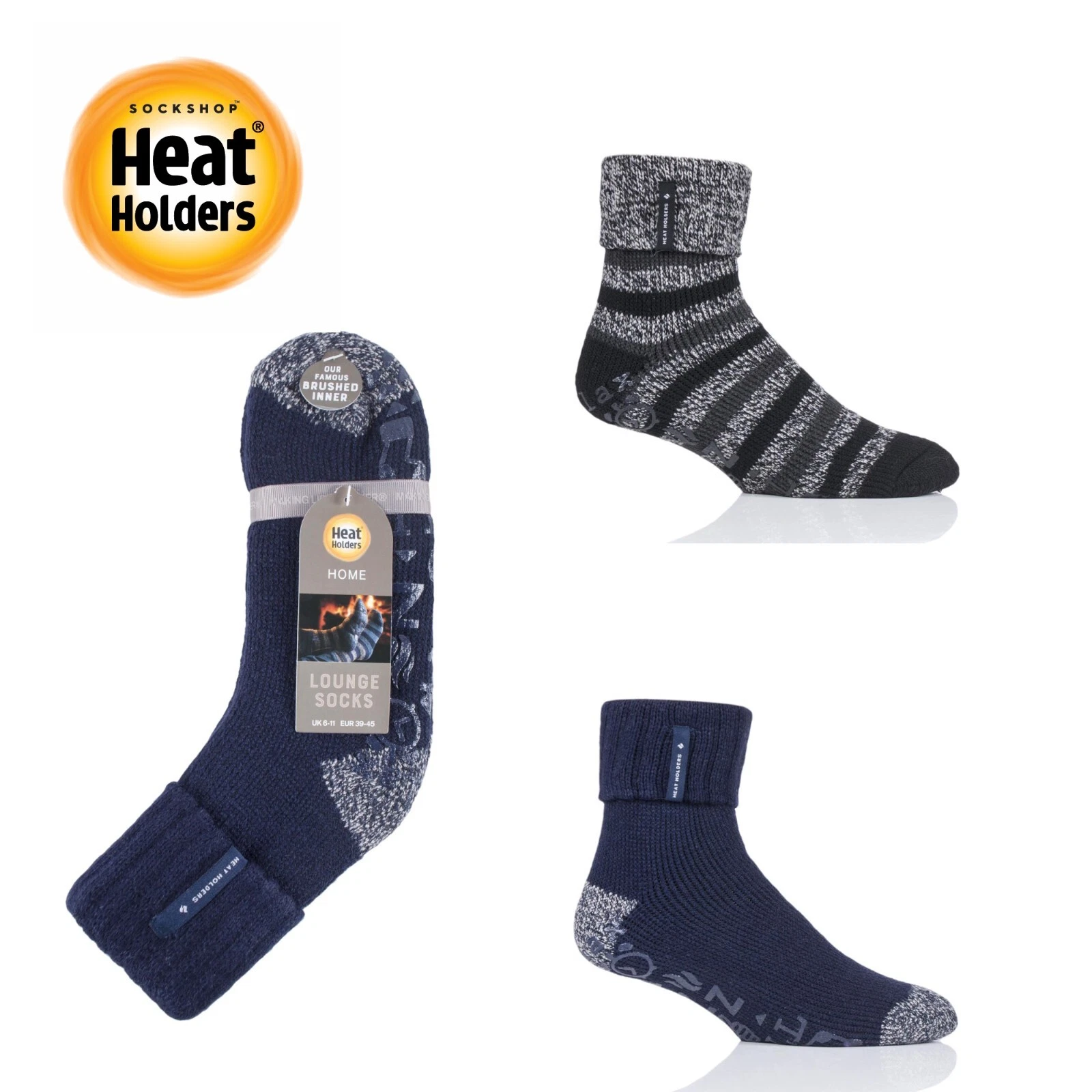 Men's Thermal Lounge Socks in Black / Navy HEAT HOLDERS "Whittaker"- 1 Pair Pack