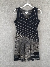 Dressbarn A-line Sleeveless Dress Women 10 Black Brown Stripe Knit V-Neck Career