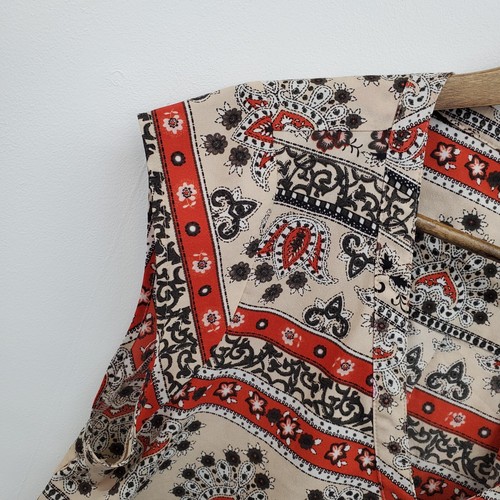 Daniel Rainn Womens Cap Sleeve Top Size M Floral Print V-Neck Blouse Red Brown - Picture 7 of 13