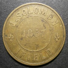 Trade token - J Solomon 1 sack 1857 Ifield - Nr. Gravesend Kent 28.3mm