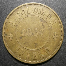 Trade token - J Solomon 1 sack 1857 Ifield - Nr. Gravesend Kent 28.3mm