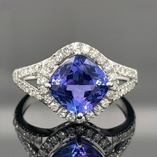 ANELLO TG.20 (CIRCA 63) IN ORO BIANCO 585/CON TANZANITE E DIAMANTI CACCIA GIOIELLI