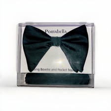 CONTEMPORARY NECKWEAR - SOLID BOWTIE  POCKET SQUARE - HUNTER GREEN - BRAND NEW