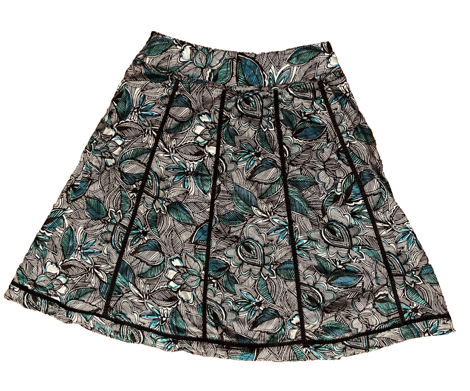 St John's Bay Block Print Skirt Brown Teal Women's Size 10