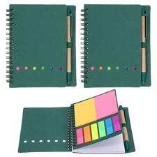 2 Pack Spiral Notebooks with Sticky Notes Pen, 4.7x5.8" Lined Notepads, Green
