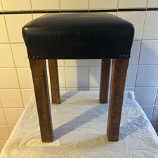 Vintage Oak Four Leg Square Bar/ Pub Stool Dark Blue faux leather Padded Seat