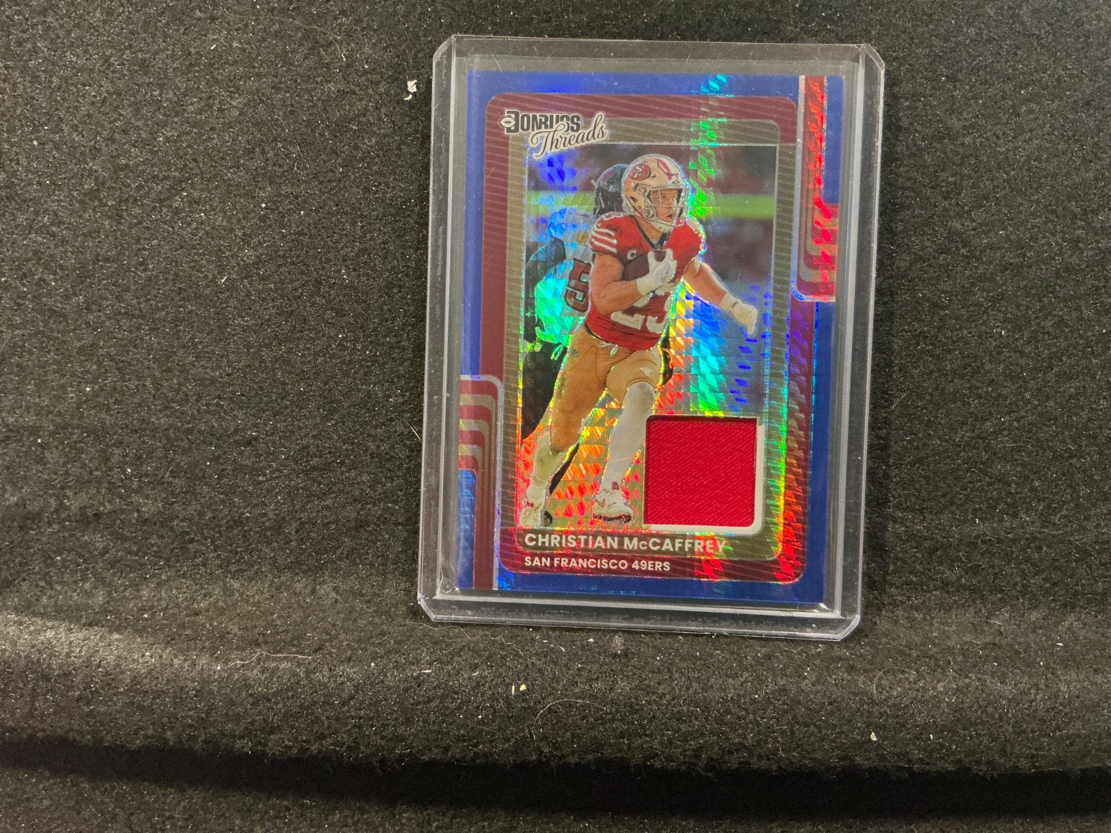 2025 Donruss Optic - Threads Christian McCaffrey #DTBH-CMY Blue Hyper Prizm (MEM