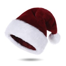 Santa Hats Wine Red and White Santa Hats for Adults Unisex Velvet Touch Comfo...