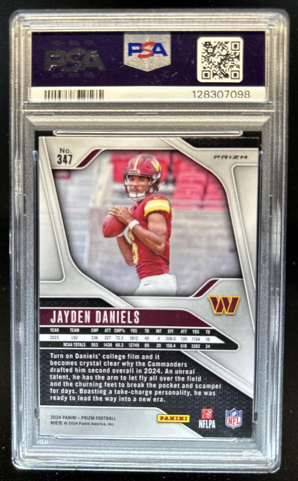 2024 Panini Prizm Jayden Daniels RC Black and White Checker Rookie #347 PSA 9 view 2