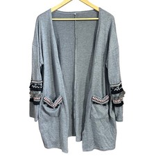 Womens Medium Cardigan Sweater Stretchy Lightweight Soft Boho Aztec Southwestern