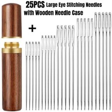 25PCS Large Eye Hand Sewing Needles Set with Wooden Case for Embroidery Craft