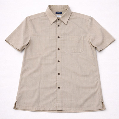 Consensus Shirt Mens Medium Beige Check Button Up Short Sleeve