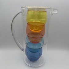 Crate & Barrel Clear Pitcher & 4 Stacking Bub...
