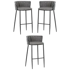 Home Square Sarai 30" Fabric and Steel Barstool in Koala Gray/Black - Set of 3
