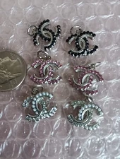 Silver 6 Pc Set Chanel  Zipper Pull Button Charm Pendant 18 mm 