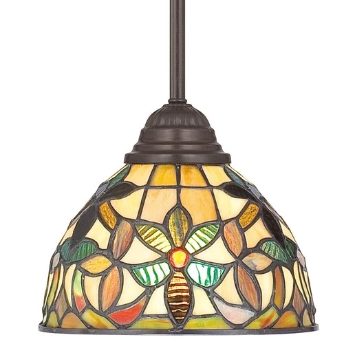 Quoizel Kami 8" Wide Tiffany-Style Floral Art Glass Mini Pendant Light - Picture 3 of 3