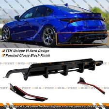 For 21-25 Lexus IS300 IS350 CTM V1 Gloss Black Rear Diffuser + Corner Extensions