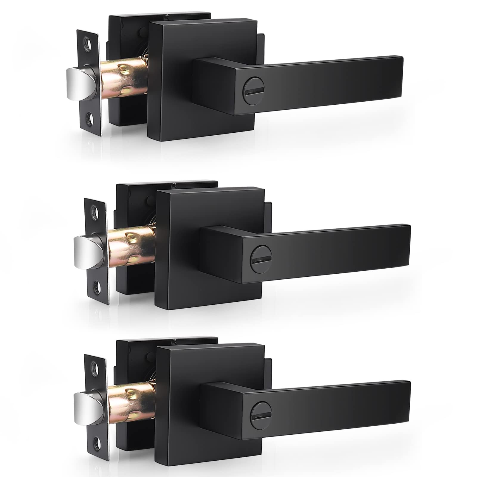 Heavy Duty Flat Black Door Handle Square Privacy Interior Door Levers Bedroom...