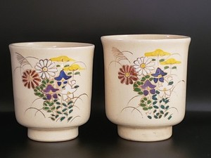 Vintage Pair Japanese Satsuma Sake / Tea Cups/Hand painted Floral / Gold Leaf