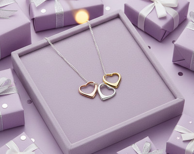 925 Sterling Silver Floating Gold Plated Hearts Necklace 50CM