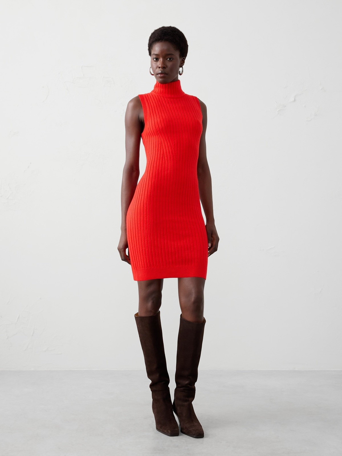Banana Republic Mock Neck Sleeveless Wool Blend Sweater Dress Woman’s L NWT Red