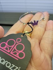 Paparazzi Silver Tone Cuff Purple Enamel Crown Little Girl Kid s Bracelet