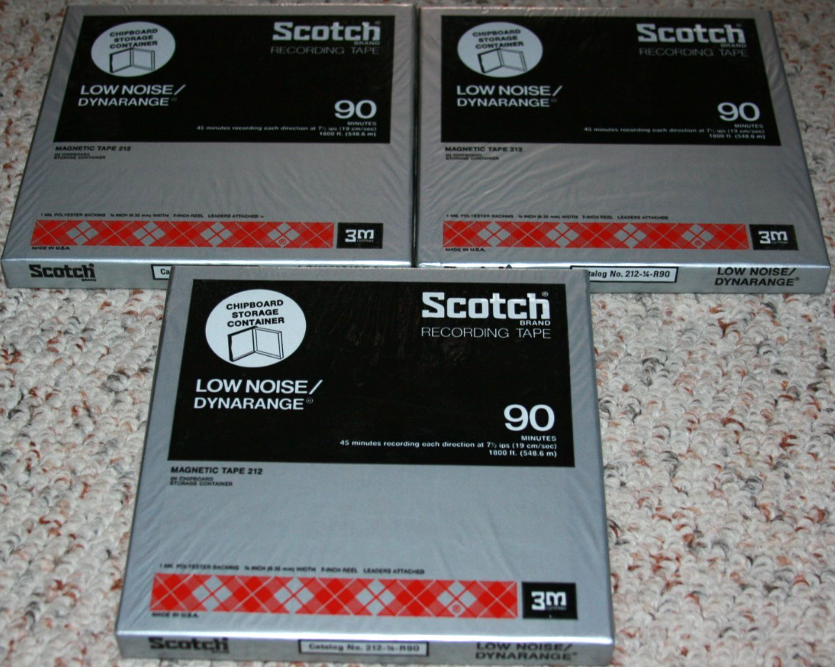 Lot of 3 Sealed Scotch 3M 212 7" Reel‑to‑Reel Tapes – 7½ IPS – 90 Min, 1800 ft.
