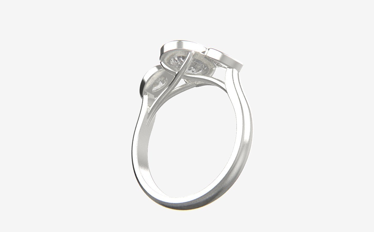 14k Solid Gold 1.0Ctw Oval Center and Pear Shape Side Lab Grown Diamond Ring