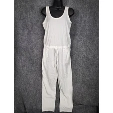 Frank & Eileen White Jumpsuit Women's Tank Sleeveless Drawstring Casual Romper