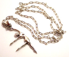 VTG Tiny Dancer 2-1/4" Ballerina Necklace 26" Paperclip Chain 925 Silver 13.6g