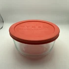 Pyrex #7201 Clear Glass 1 Quart Bowl with Red Lid Made in USA pre-owned