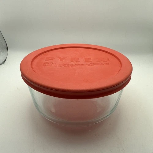 Pyrex #7201 Clear Glass 1 Quart Bowl with Red Lid Made in USA pre-owned