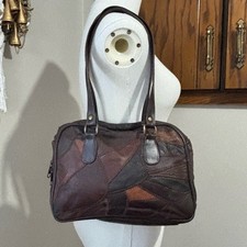 Vintage 90s Brown Leather Patchwork Shoulder Bag  Retro Boho Shoulder Tote