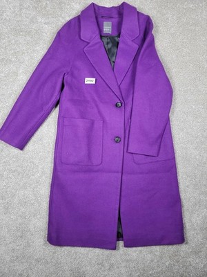Primark Purple Wool Blend Long Coat with Button Closure