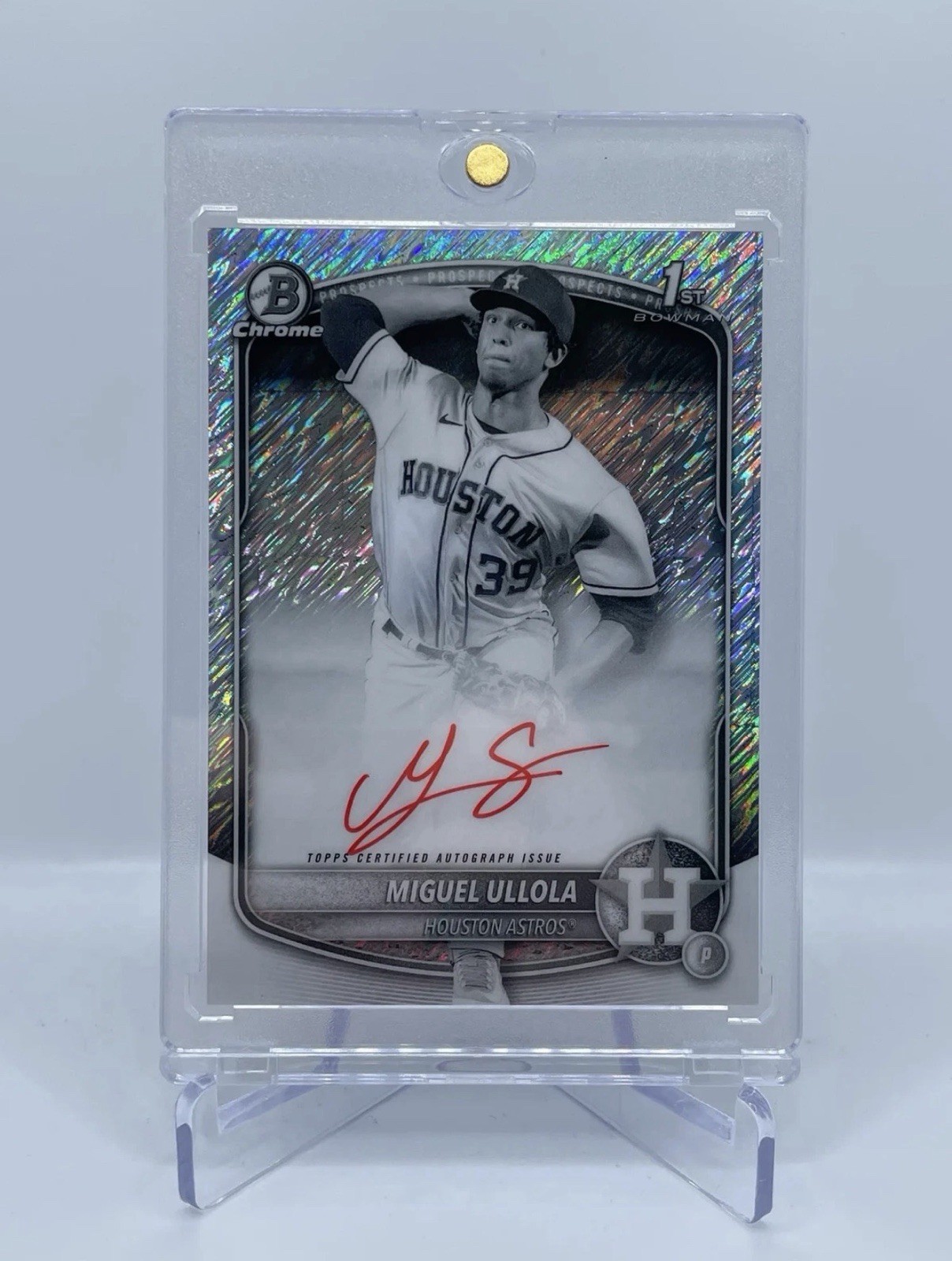 2025 BOWMAN CHROME MIGUEL ULLOLA 1ST PROSPECT AUTO BLACK WHITE SHIMMER RED INK