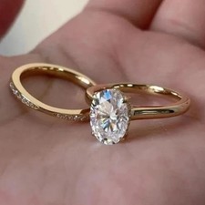2Ct Oval Cut Lab Created Diamond Unisex Bridal Set Ring 14K Yellow Gold Plated
