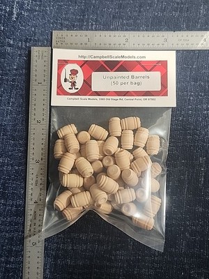 Campbell Scale Models, Bulk Unpainted Barrels, 50 Per Bag, HO Scale, Wood, New