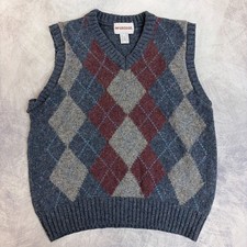 Vintage McGregor Sweater Vest Mens Large Blue Argyle Wool Blend Knit V-Neck