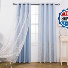Gyrohome 2Panels Soild Curtains Embroiered Sheer Voile Mix And Match Curtains