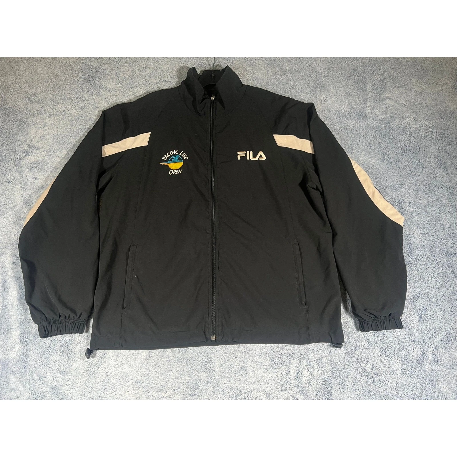 Fila Pacific Life Open Tennis Jacket Mens Black Full Zip Windbreaker Large