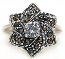 2CT White Topaz  Swiss Marcasite 925 Sterling Silver Ring Sz 6,7,8,9 ZB6