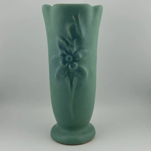Vintage Van Briggle Pottery 8½" Ming Blue Columbine Flower Vase Turquoise Teal