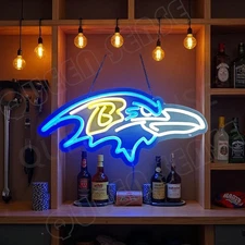 16"x14" Baltimore Ravens Sports Bar LED Neon Sign With Dimmer USB Powered Light