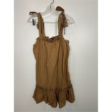 Nasty Gal Tan Ruffled Linen-Blend Top