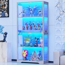 BROTTAR Display Cabinet with Glass Doors, 4-Tier Curio Cabinets with LED Lights