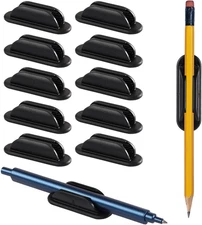 Adhesive Pencil Holders for Desk Set of 10 - Silicone Pen Holder with 15 PCS Upg